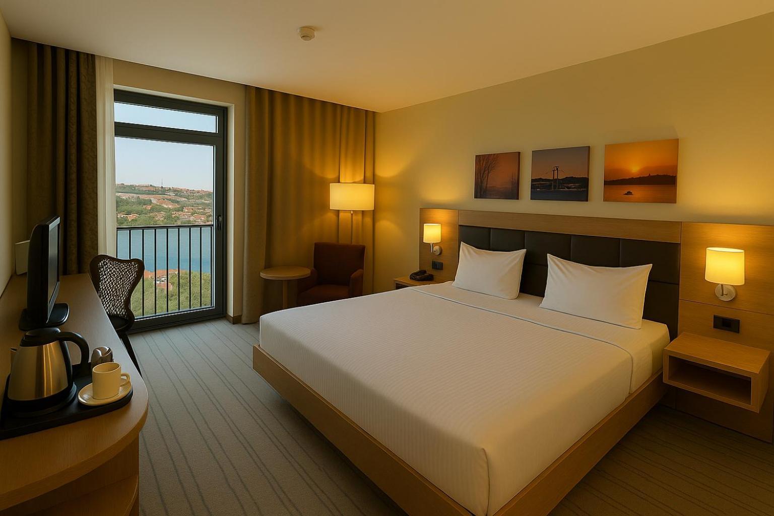 Habitación con cama extragrande y vistas al mar